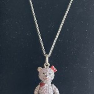 Swarovski Silver Necklace with Pink Teddy Bear Pendant